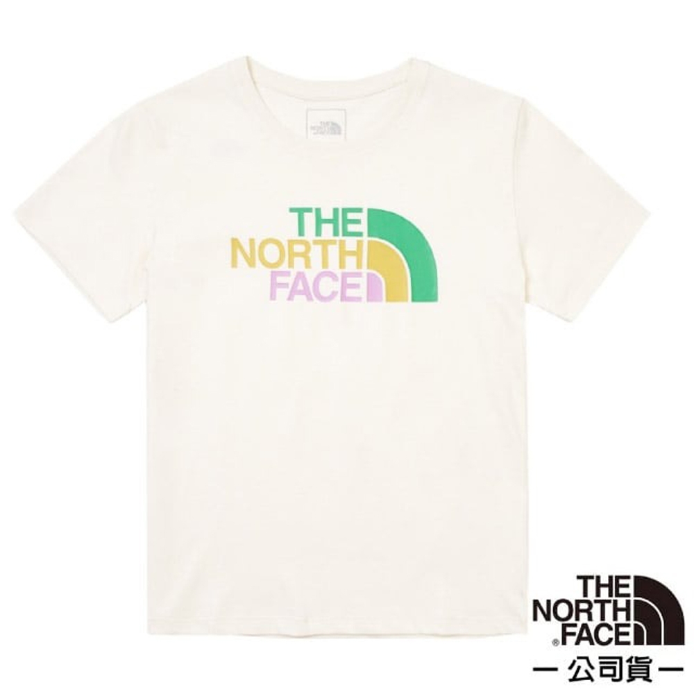 【The North Face】女 純棉品牌LOGO短袖T恤.上衣_88G8-QLI 米白色