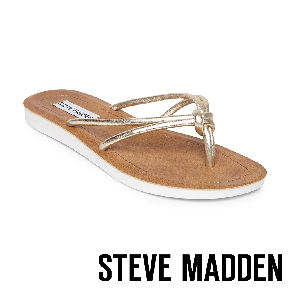 STEVE MADDEN-ALLOW 簡約亮彩扭結T字平底拖鞋-金色