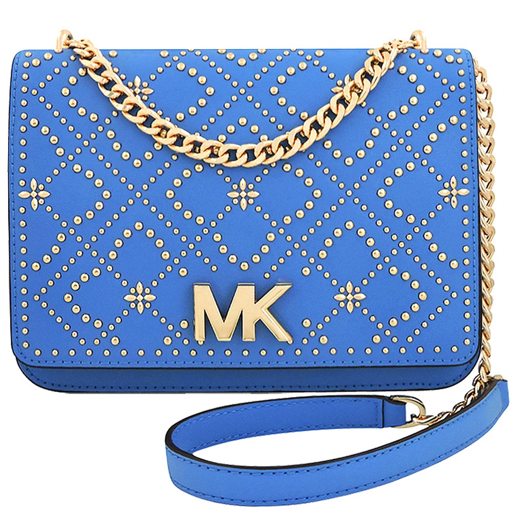 MICHAEL KORS Istanbul 牛皮鉚釘旋釦鍊帶斜背包(湛藍色)