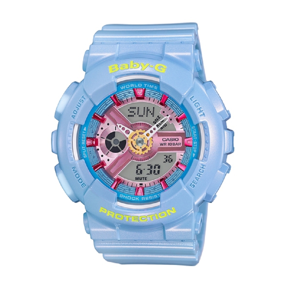 BABY-G多層次金屬粉嫩感亮彩休閒錶(BA-110CA-2A)-粉亮藍/43.4mm