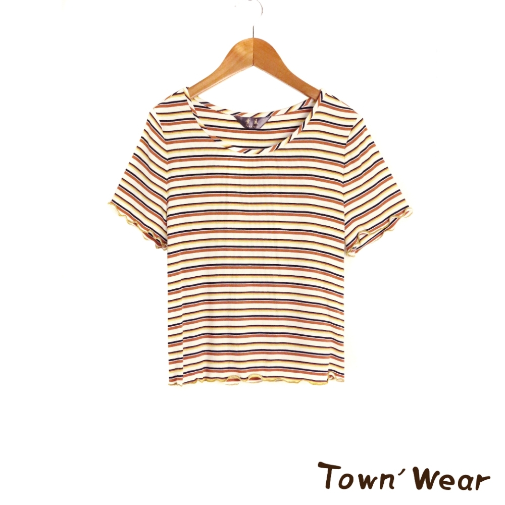 【TOWNWEAR棠葳】彩條木耳邊短版上衣  2色 product image 1