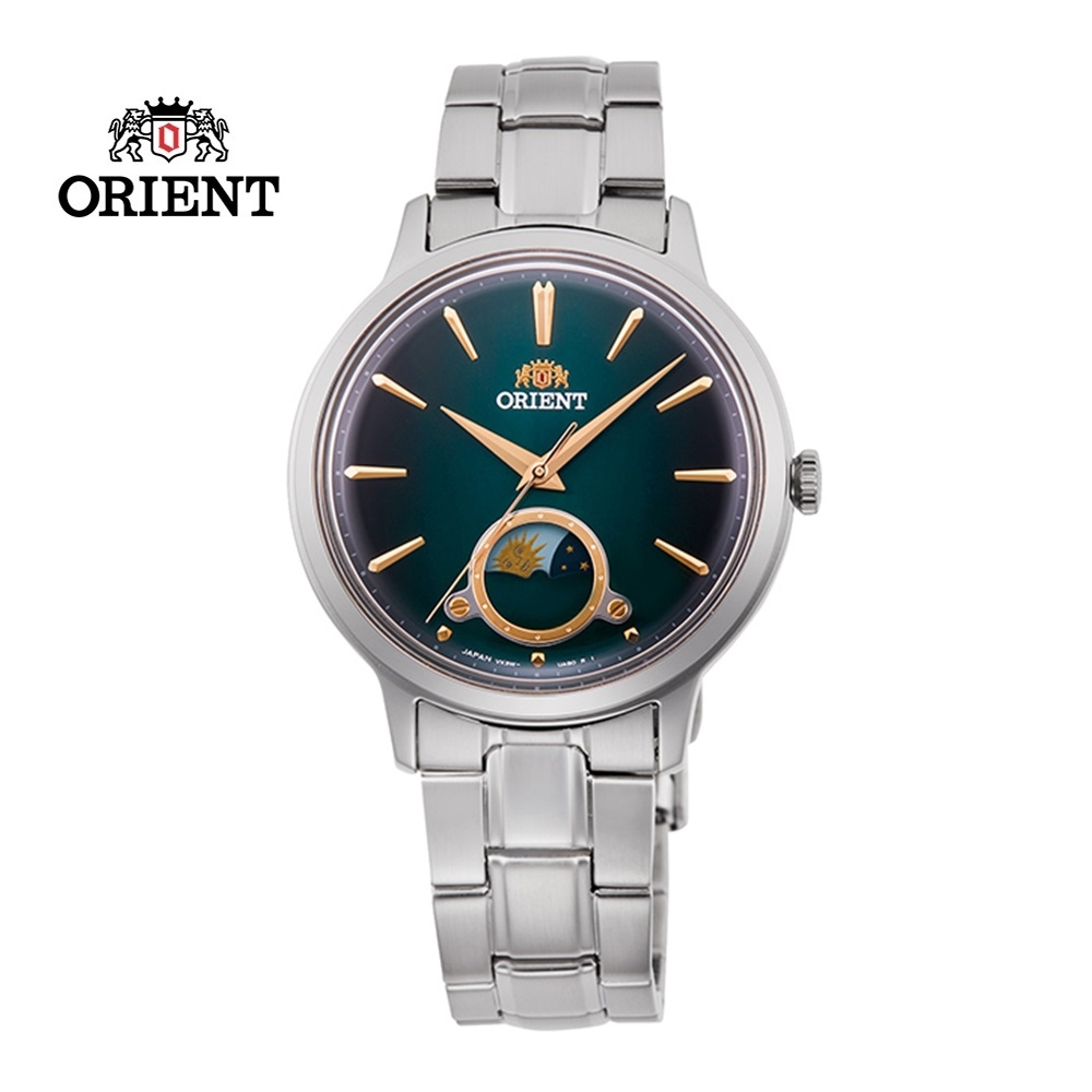 ORIENT 東方錶 Sun & Moon 系列 半露空日月相錶 鋼帶女錶 RA-KB0005E (限量錶) 綠色 - 34.3 mm