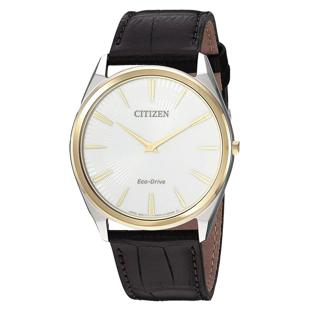 CITIZEN 光動能魅力四射時尚皮革腕錶-咖啡X白(AR3074-03A)/37mm