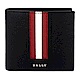 BALLY TRASAI品牌字樣經典紅白條紋黑色皮革短夾(8卡) product thumbnail 1