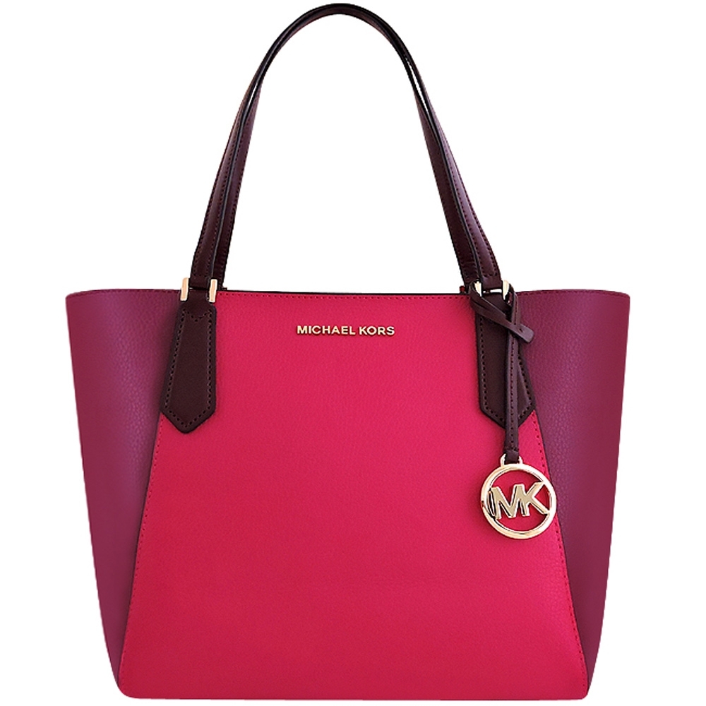 MICHAEL KORS Kimberly 荔枝紋拼接牛皮托特包(桃紅色)