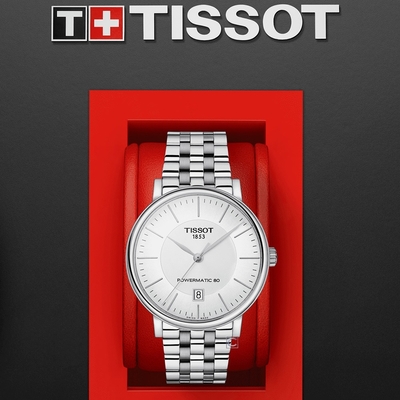 TISSOT天梭 CARSON 經典時尚80小時動力儲存機械錶 T1224071103100 白/40mm