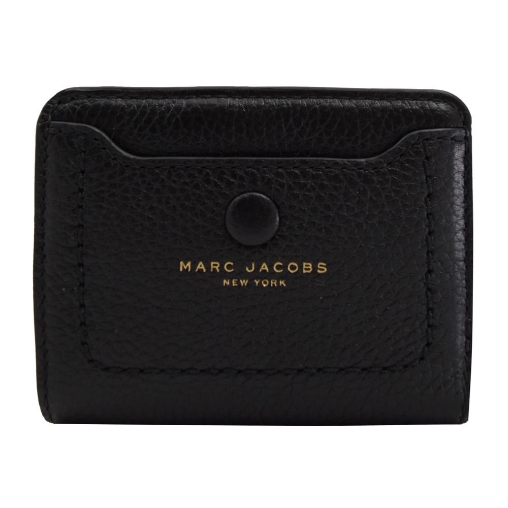 MARC JACOBS 燙印LOGO牛皮釦式零錢短夾(黑)