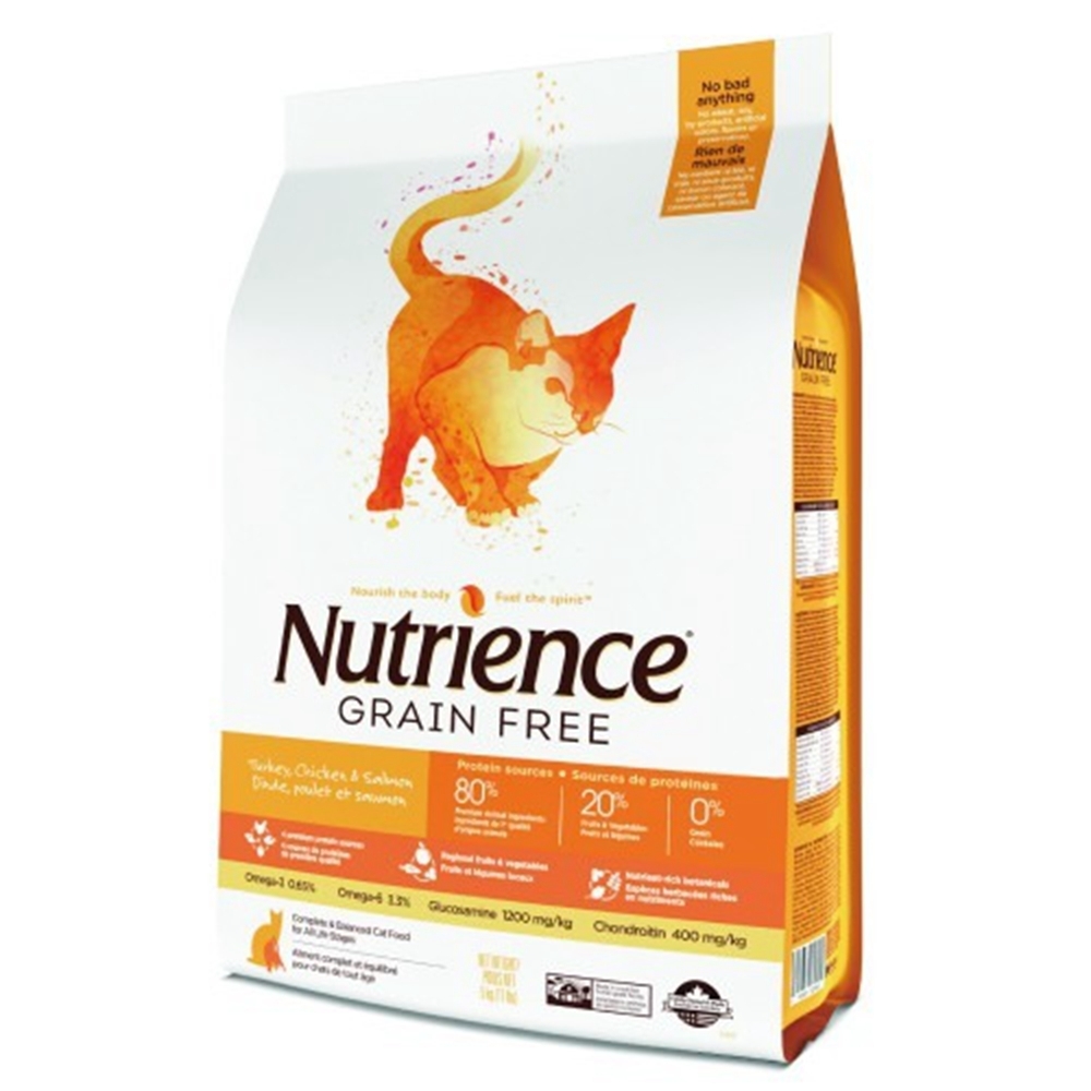 加拿大Nutrience紐崔斯GRAIN FREE無穀養生貓-火雞肉+雞肉+鯡魚(放養火雞&漢方草本) 1.13kg(2.5.lbs) (NT-F2544) 兩包組