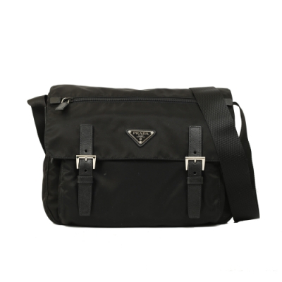 PRADA 經典尼龍三角LOGO斜背包(大型-黑色)