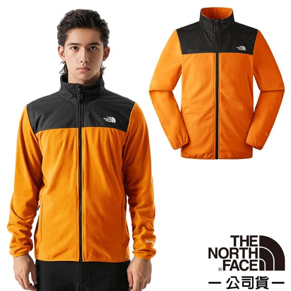 【The North Face】男 拼接舒適保暖立領POLARTEC抓絨外套/夾克_83OS-RMI 沙漠橘