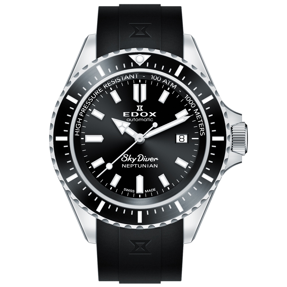 EDOX SkyDiver 海神波賽頓 1000米潛水機械錶-黑(E80120.3NCA.NIN)