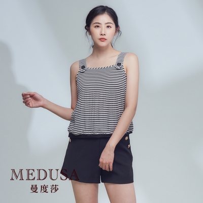 現貨【MEDUSA 曼度莎】小肩帶燙褶條紋背心（M-L）｜女上衣 休閒上衣