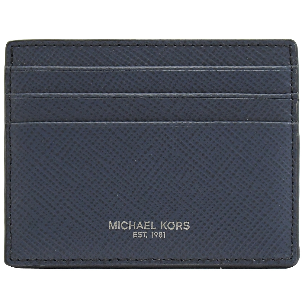 MICHAEL KORS HARRISON 燙銀LOGO 防刮牛皮簡易卡片夾(深藍)