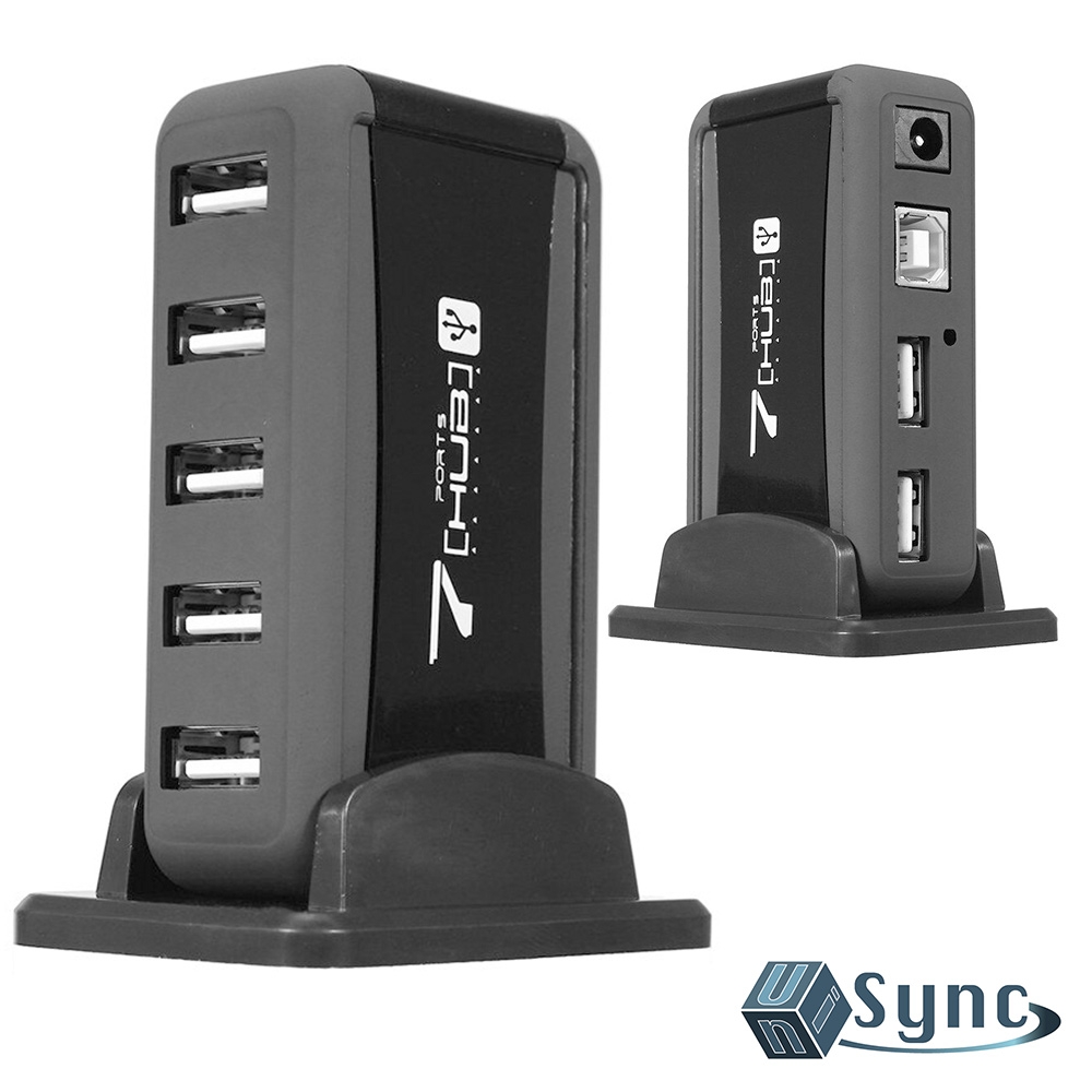 【UniSync】 USB2.0 轉 7HUB 多功能轉接器/集線器 黑