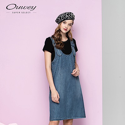 OUWEY歐薇 兩件式釘珠吊帶洋裝(藍)