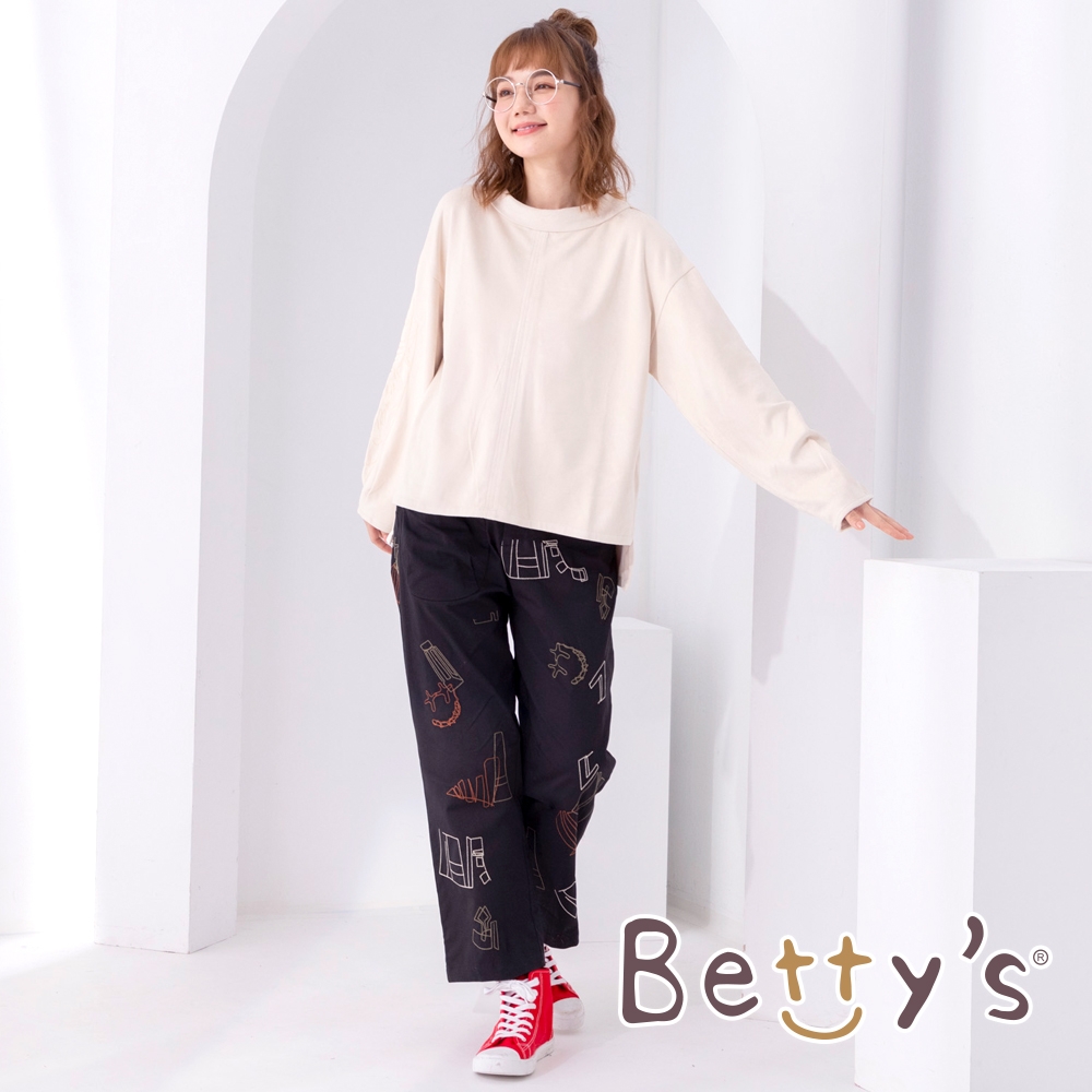 betty’s貝蒂思　幾何圖形線條大直筒褲(黑色)