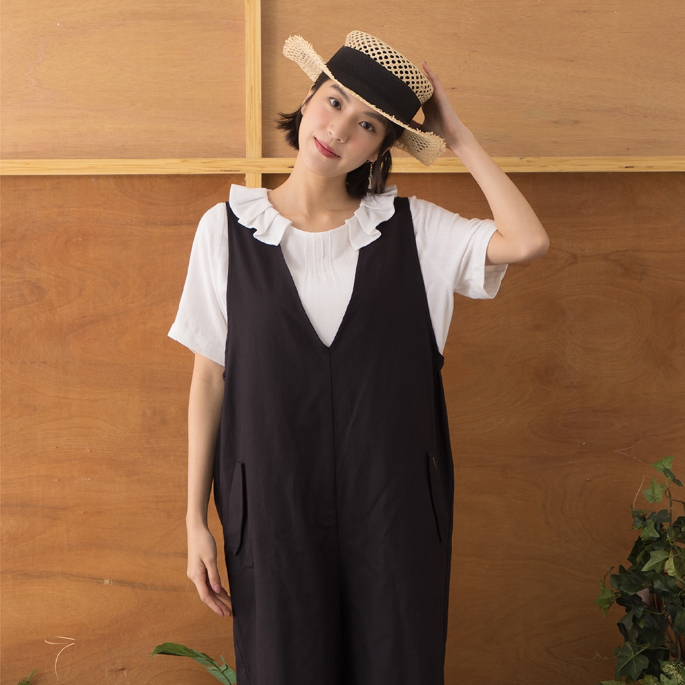 【MOSS CLUB】荷葉領亞麻-女短袖襯衫(二色/版型適中)