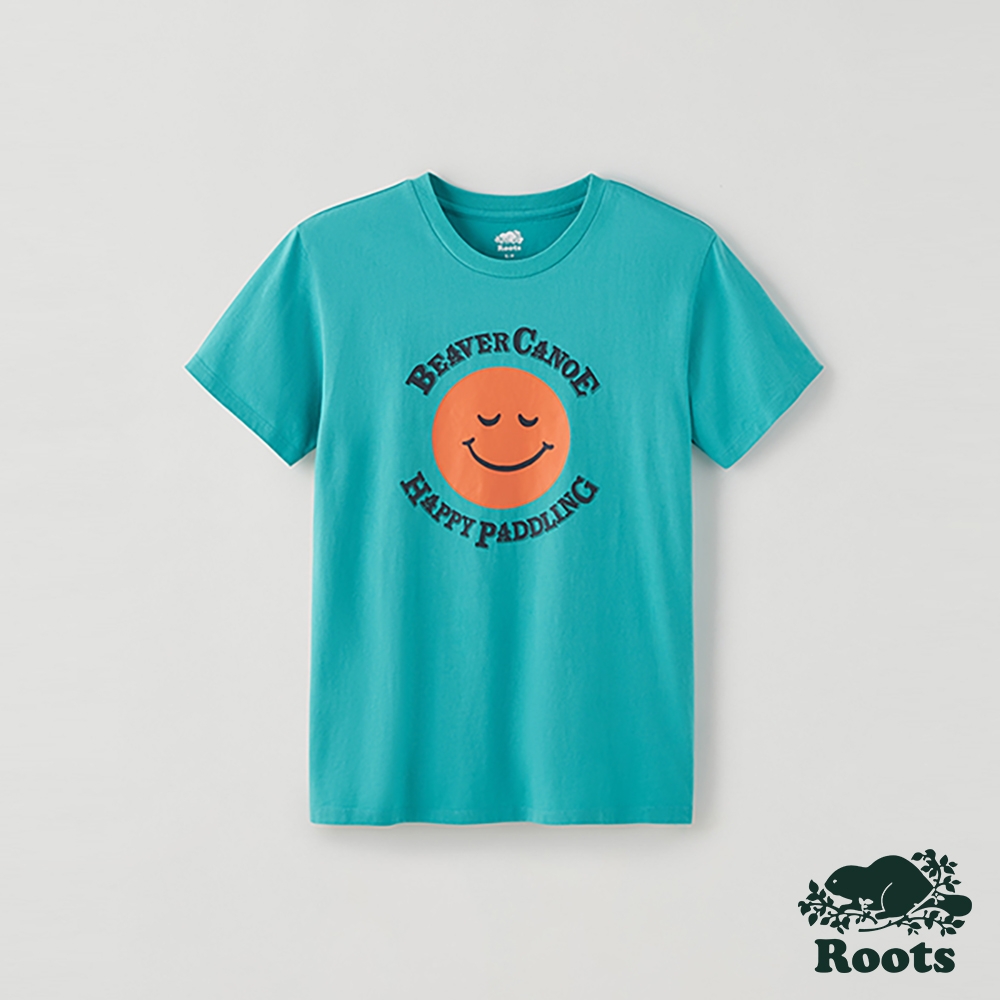 Roots 女裝- 夏日露營系列 快樂野營人寬版短袖T恤-青色