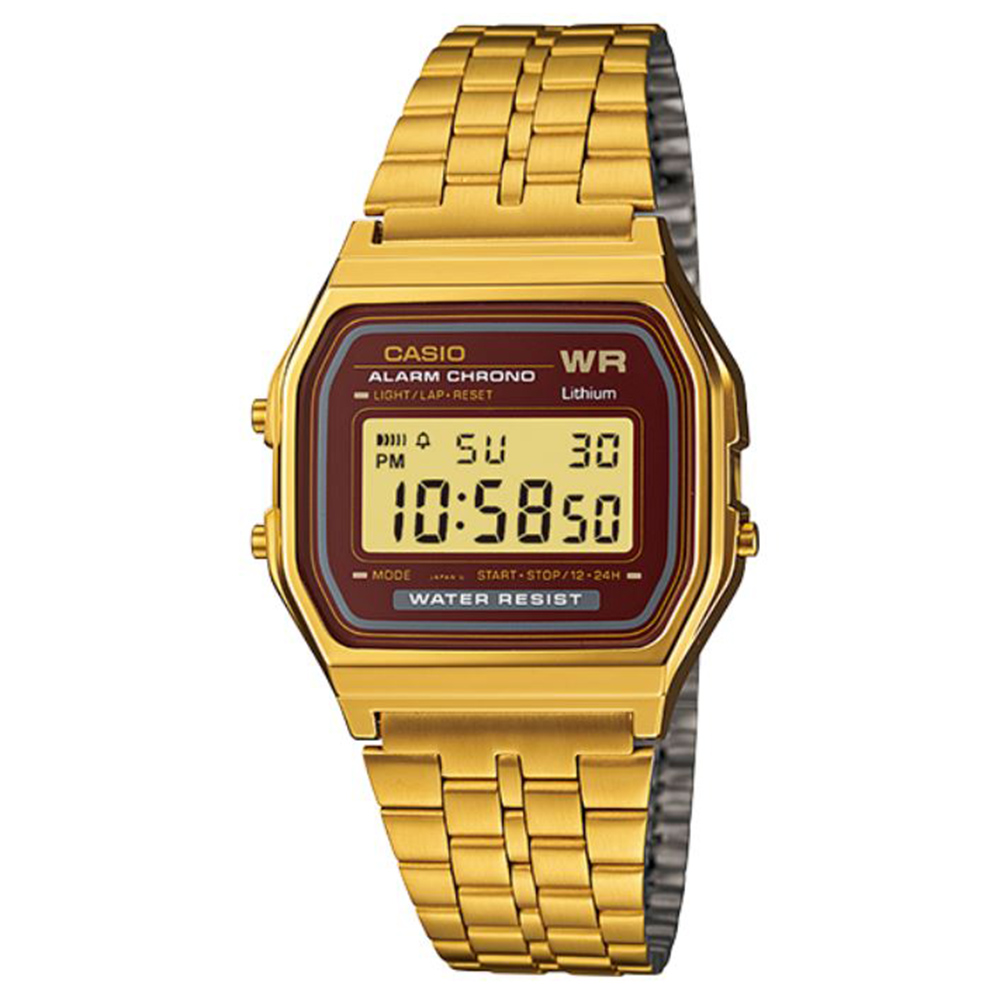 CASIO 城市經典超薄數位錶(A159WGEA-5)-金色x咖啡面/33.2mm