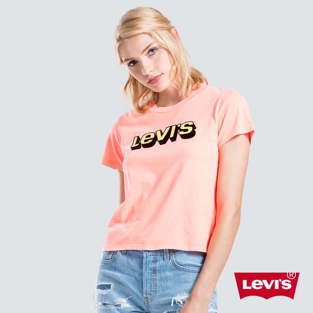 Levis 女款 短袖T恤 翻玩夏日Logo T 中短版 美式字母Logo