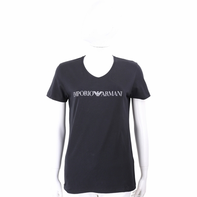 Emporio Armani GA老鷹標誌黑色V領棉質TEE T恤(女款)