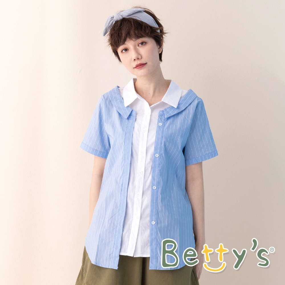 betty’s貝蒂思　假兩件條紋拼接襯衫 (淺藍)