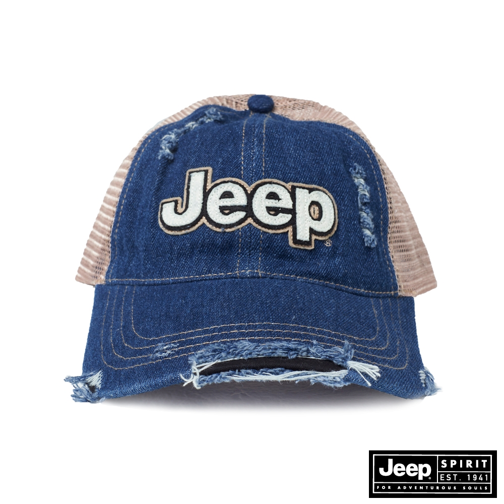 JEEP 品牌LOGO圖騰撞色休閒帽 -牛仔藍