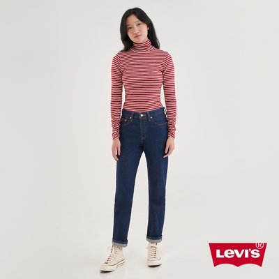 Levis 女款 501高腰合身排釦牛仔長褲 / 金耳 / 精工深藍染水洗