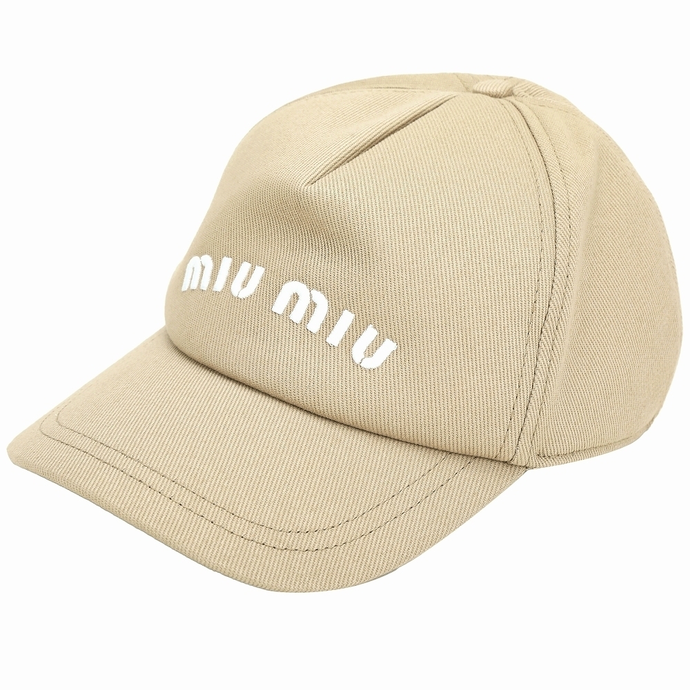 miu miu 字母刺繡斜紋布棉質棒球帽(卡其色)