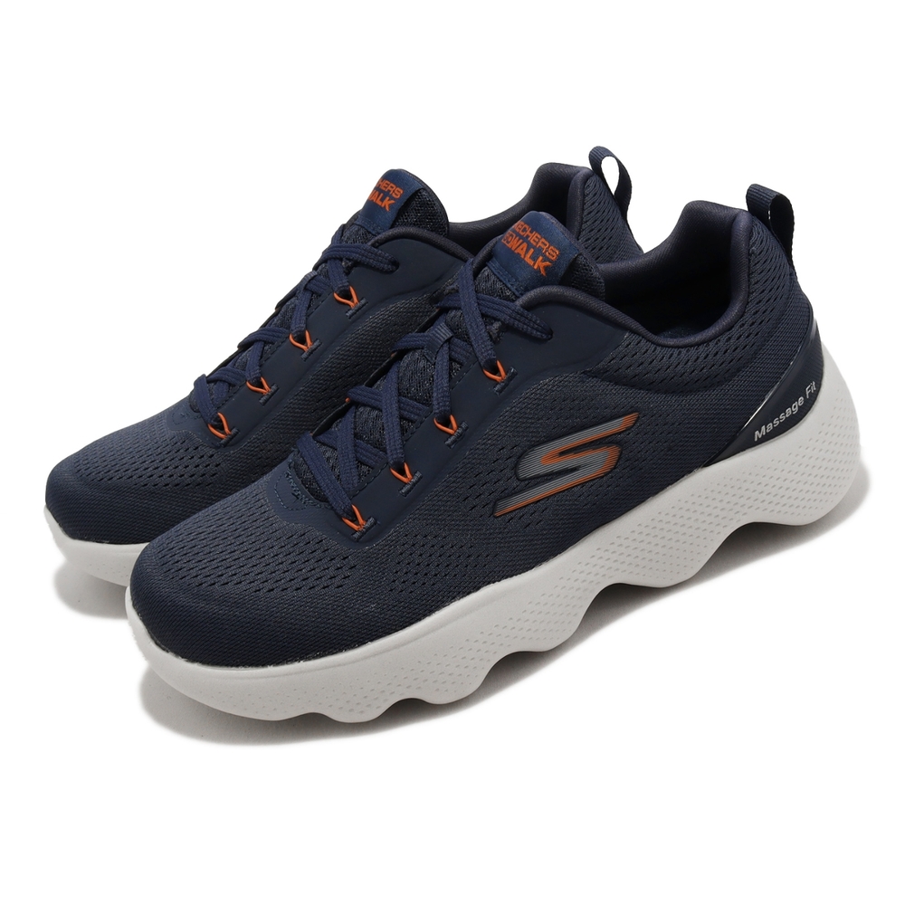 Skechers 休閒鞋 Go Walk Massage Fit 男鞋 深藍 橘 緩震 回彈 健走鞋  216404NVOR