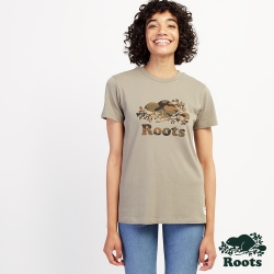 Roots女裝-城市悠遊系列 迷彩海狸短袖T恤-灰