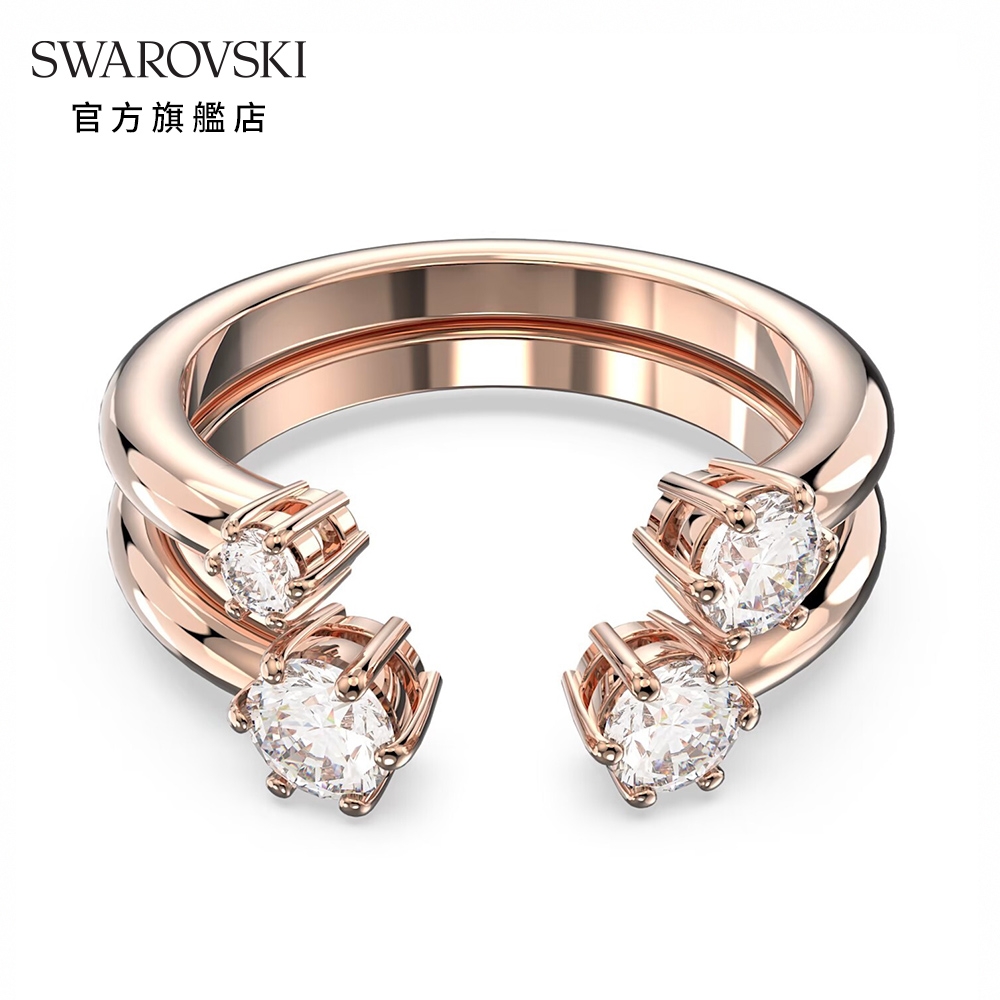 SWAROVSKI 施華洛世奇 Constella 戒指套裝 (2 個一組), 圓形切割, 白色, 鍍玫瑰金色調