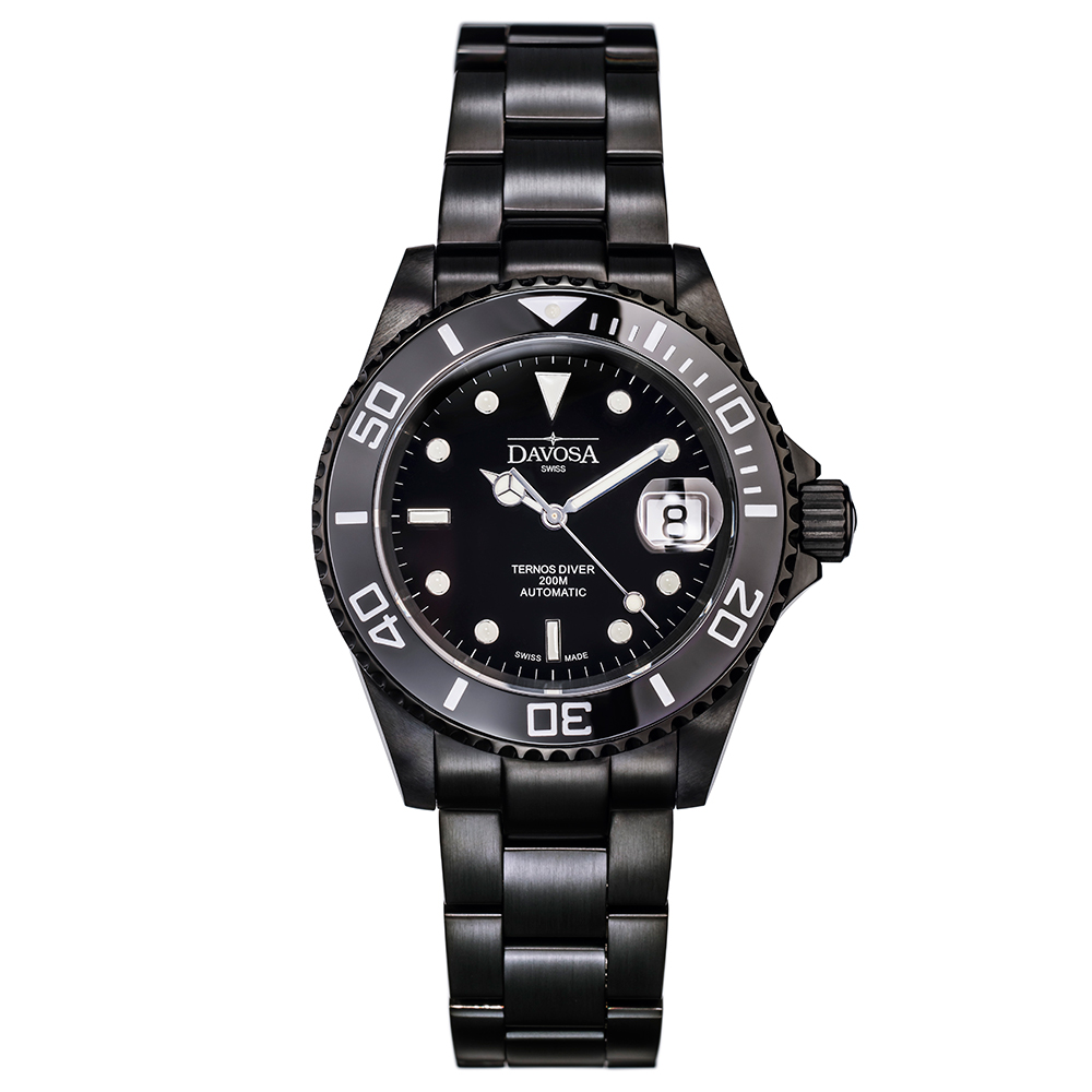 DAVOSA Black Ternos DLC金剛石黑碳陶瓷200米潛水腕錶-40mm
