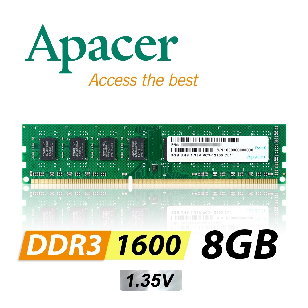 Apacer 8GB DDR3 1600 1.35V 桌上型記憶體