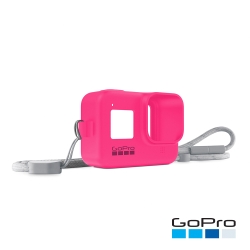 GoPro-HERO8 Black專用矽膠護套+繫繩-勁電粉AJSST-007