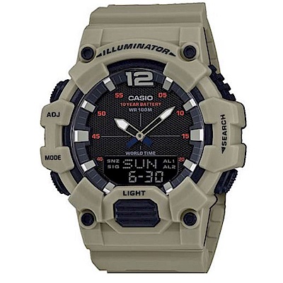 CASIO 經典再現10年電力雙顯電子錶(HDC-700-3A3)卡其綠/48.8mm