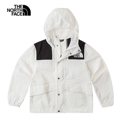 【The North Face 官方旗艦】北面兒童白色防風防曬彈力滾邊袖口休閒連帽外套｜899BLA9