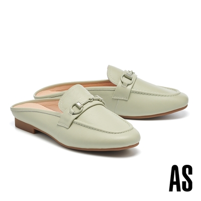 穆勒鞋 AS 簡約品味晶鑽馬銜釦牛皮穆勒低跟拖鞋－綠