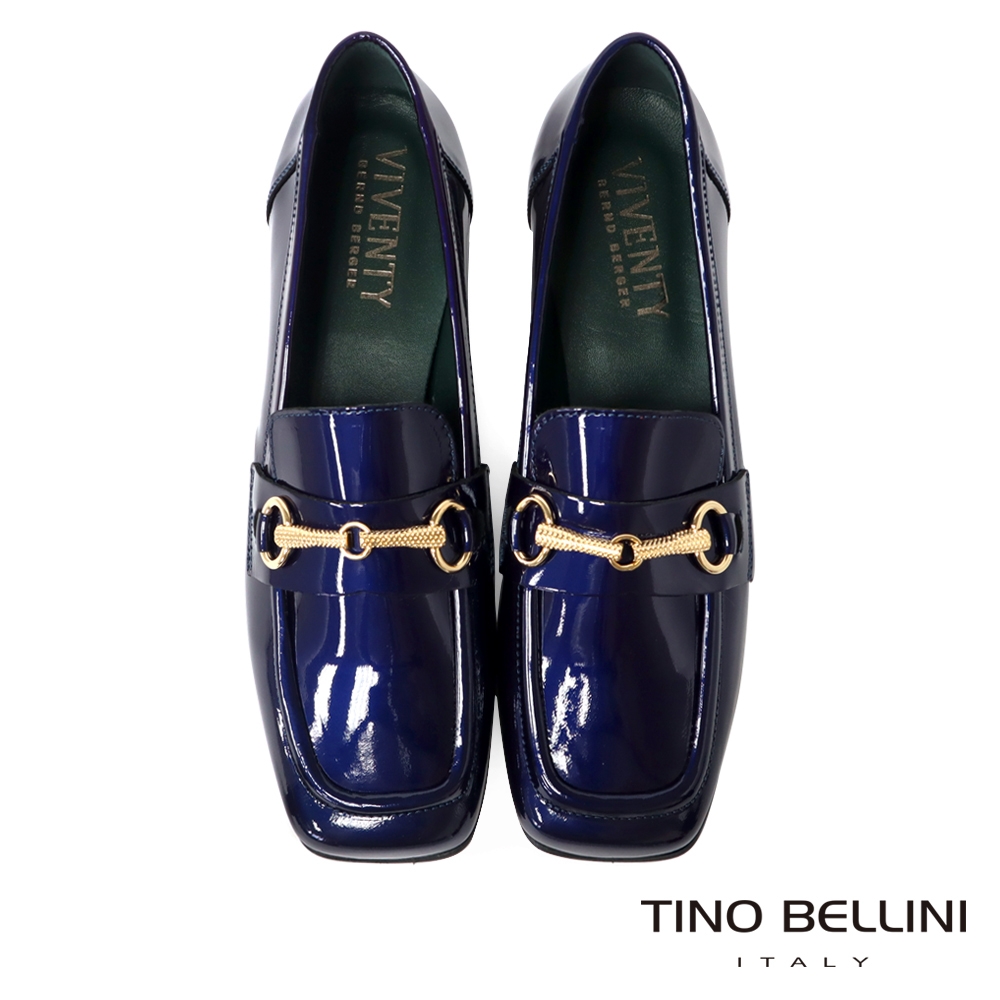 Tino Bellini 義大利進口全真皮漆皮金色馬銜扣樂福鞋FYLV037(星空藍)