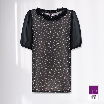 ILEY伊蕾 優雅知性縫飾花卉雪紡上衣(黑色；L-3L)1242181430