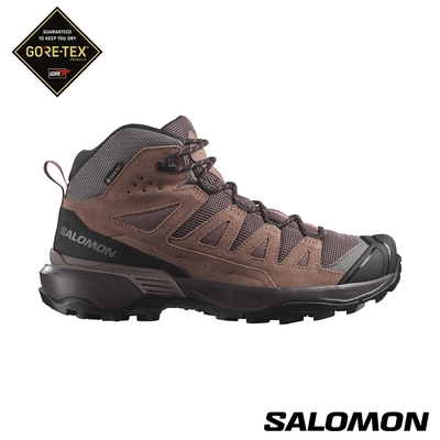 官方直營 Salomon 女 X ULTRA 360 LTR Goretex 中筒登山鞋 灰/粉/紅