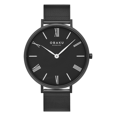 OBAKU 羅馬時刻紳士米蘭時尚腕錶-全黑-V283GXBBMB-42mm