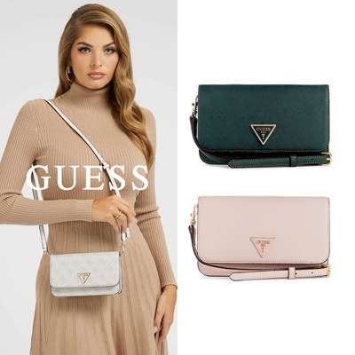 【GUESS】金屬LOGO防刮翻蓋斜肩包-兩色任選