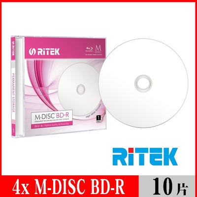 RITEK錸德 M-DISC千年光碟 4x BD-R 25GB 珍珠白滿版可列印/單片盒裝10入