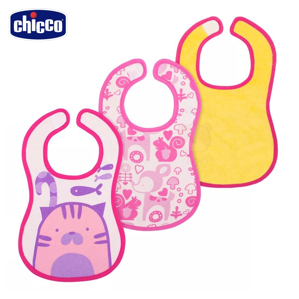 chicco-可愛動物防水圍兜(甜美女孩)3入