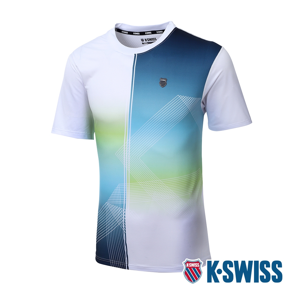 K-SWISS PF Tee 涼感排汗T恤-男-白/藍綠