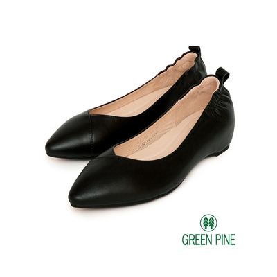 GREEN PINE真皮尖頭鬆緊平底鞋黑色(00320366)
