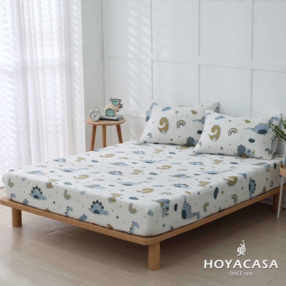HOYACASA 100%天絲枕套床包三件組(雙人/加大)-多款任選 (恐龍星球)