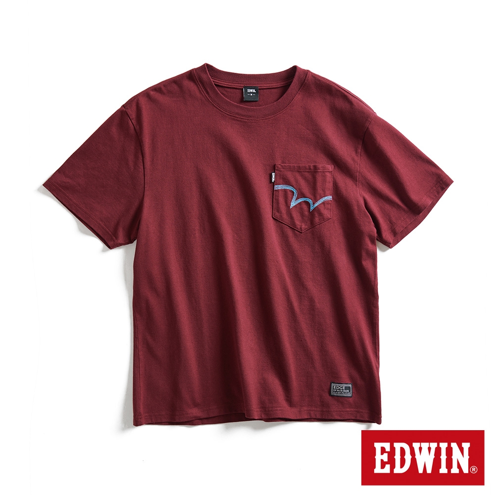 EDWIN EDGE系列 經典Ｗ縫線寬版口袋短袖T恤-男-朱紅色