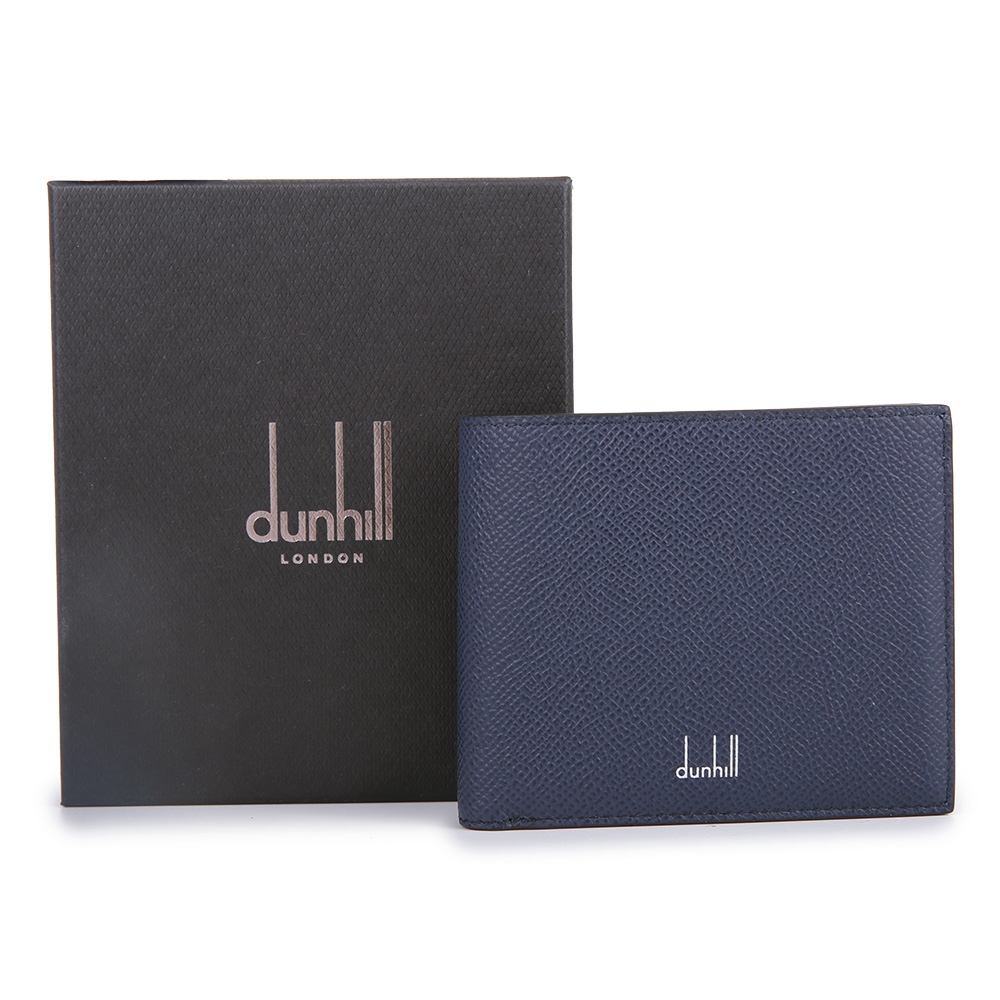 dunhill Cadogan經典LOGO防刮皮革4卡格零錢短夾-海軍藍/藍色